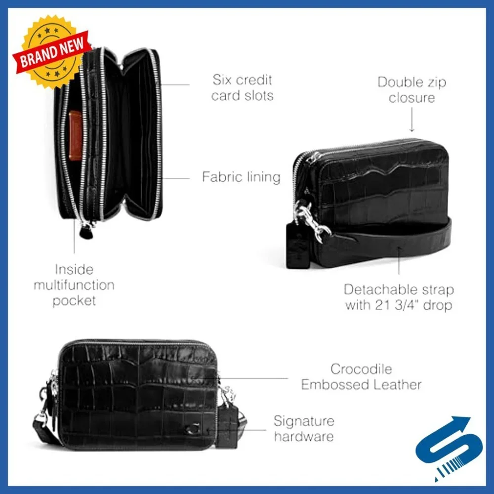 Men's Leather Crossbody Bag with Detachable Strap, Credit Card Slots
